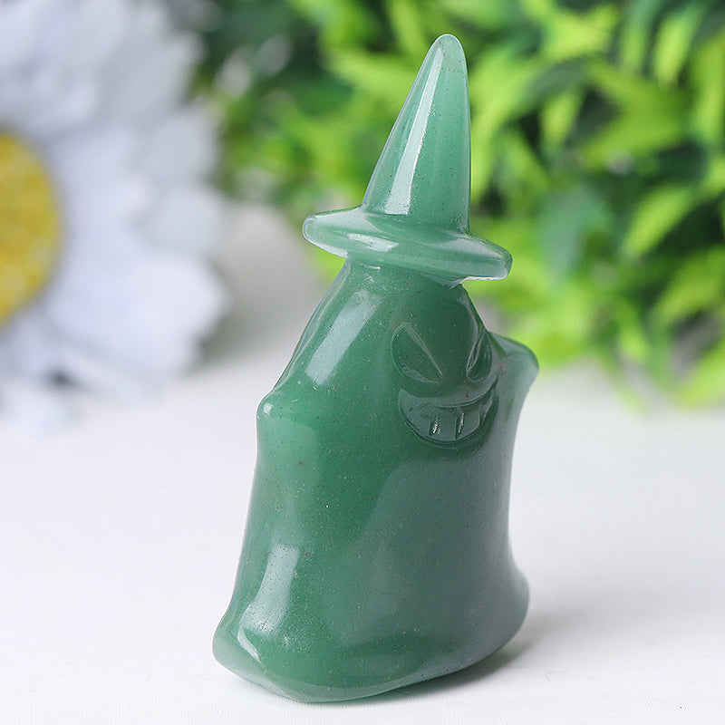 2.7 inch Green Aventurine Witch Crystal Carving for Halloween