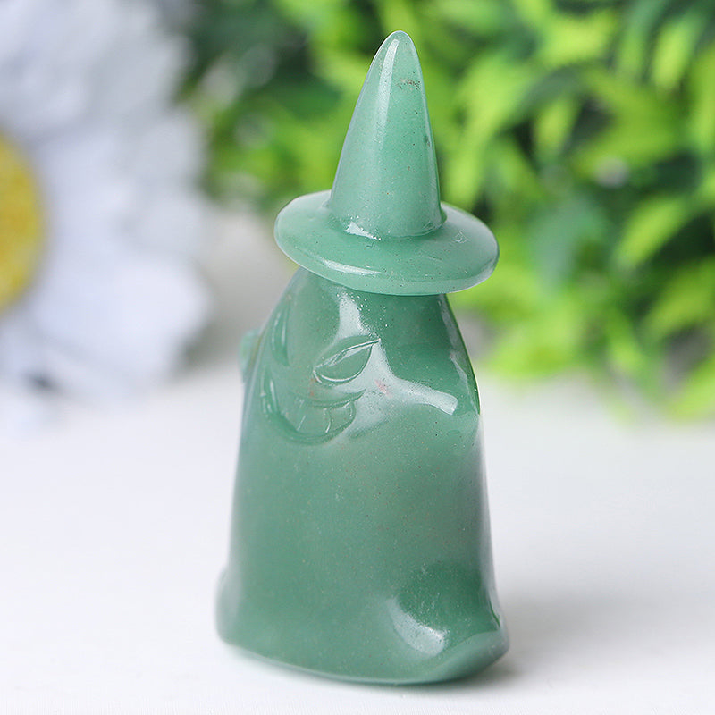 2.7 inch Green Aventurine Witch Crystal Carving for Halloween