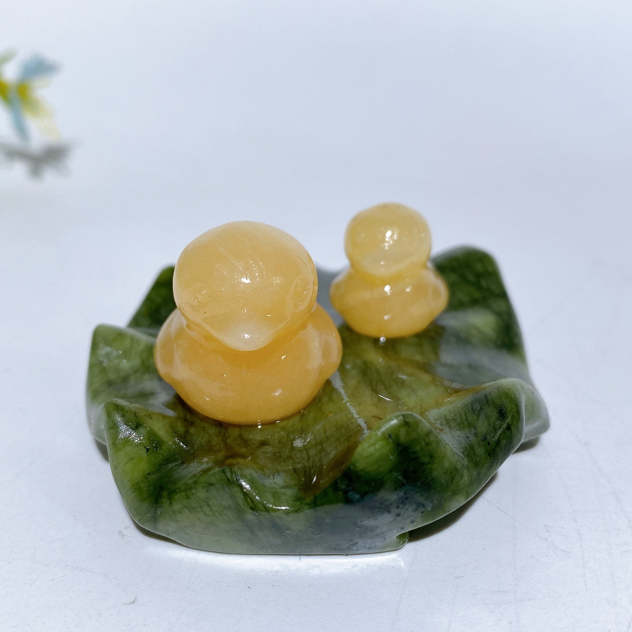 2.7 Inch Orange Calcite Crystal Ducks on Lotus Leaf Figurine