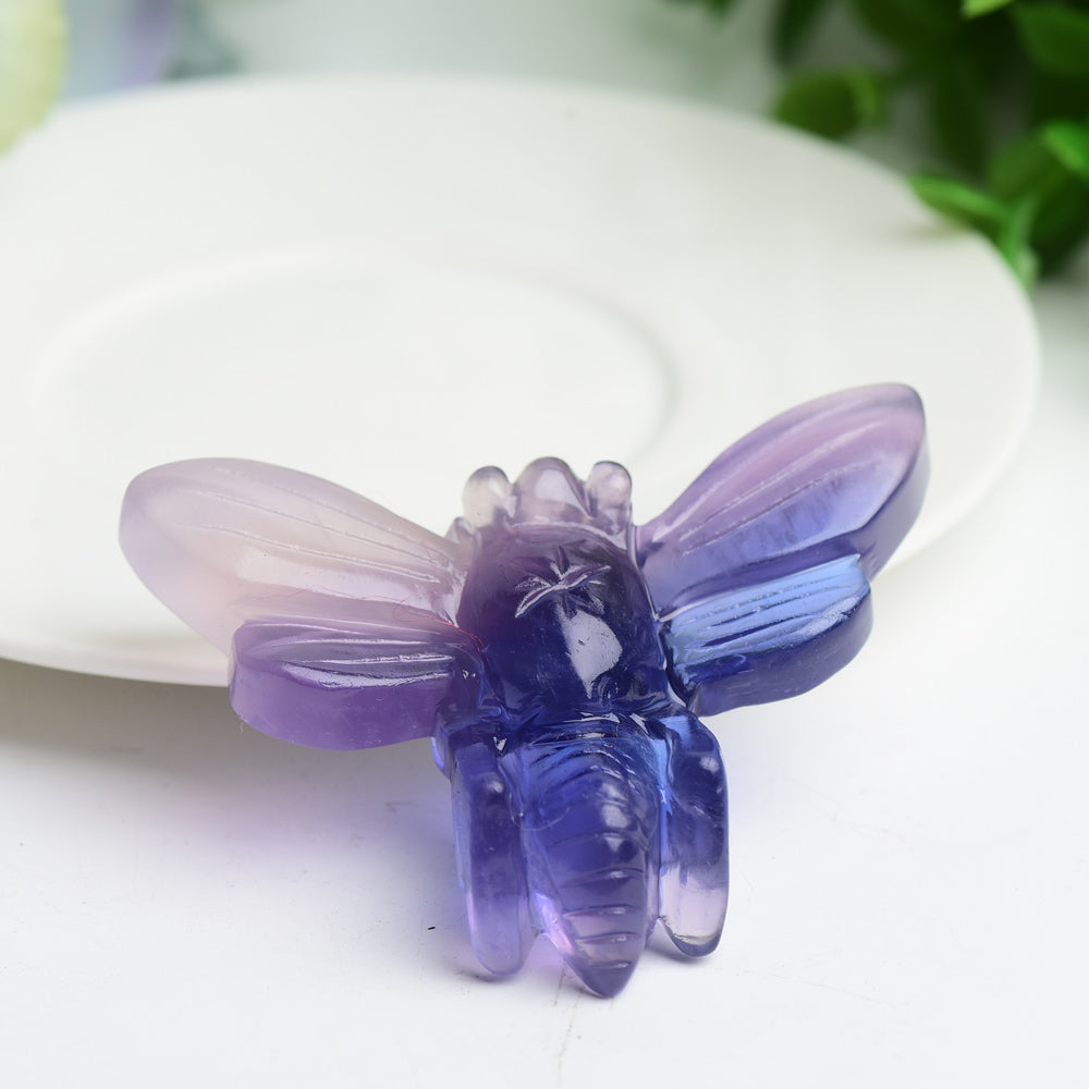 2.7 inch Purple Fluorite Bee Crystal Animal Carving