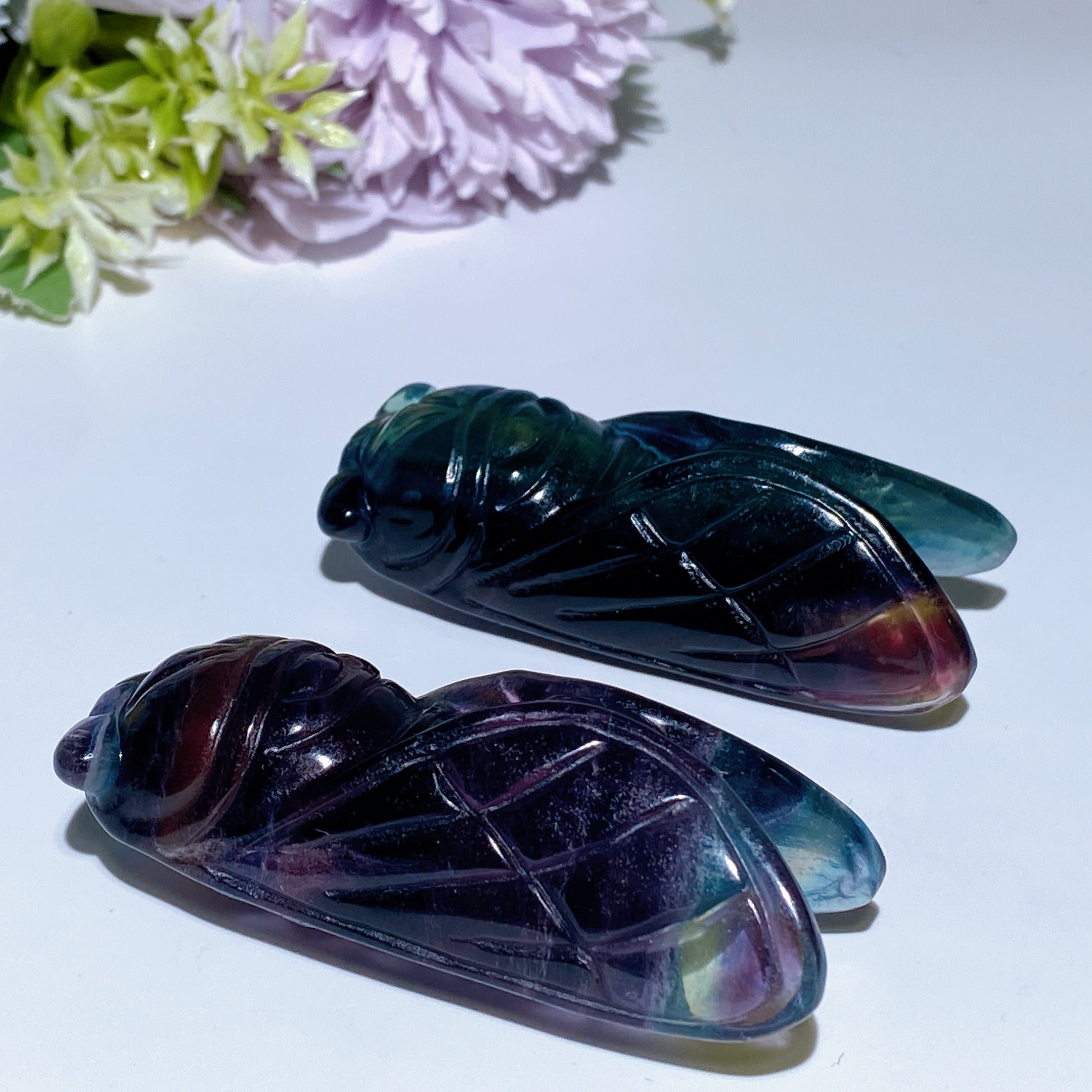 2.7 inch Rainbow Fluorite Cicada Crystal Carving