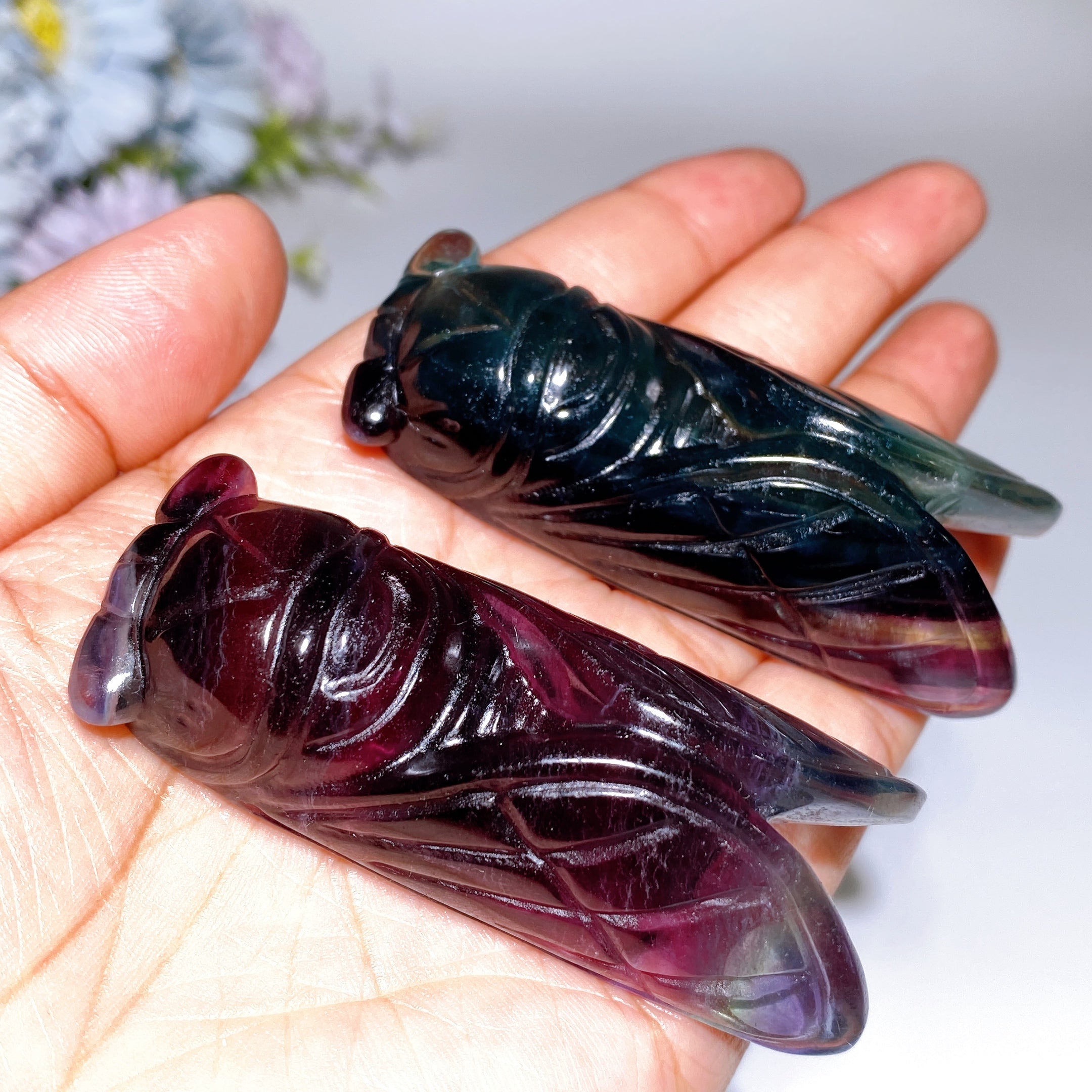 2.7 inch Rainbow Fluorite Cicada Crystal Carving
