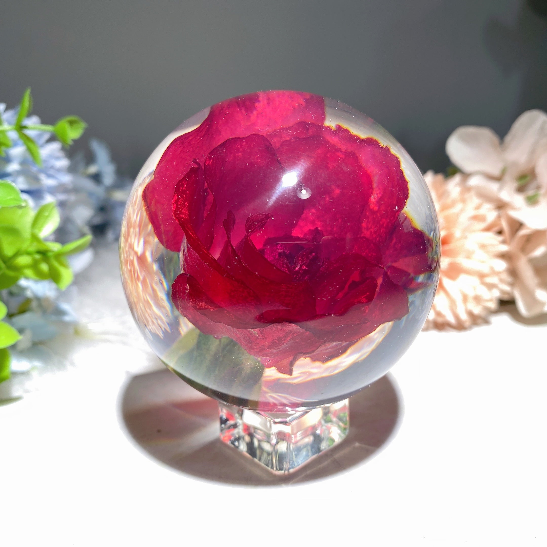 2.7 Inch Resin Infused Rose Flower Sphere Crystal Healing Orb