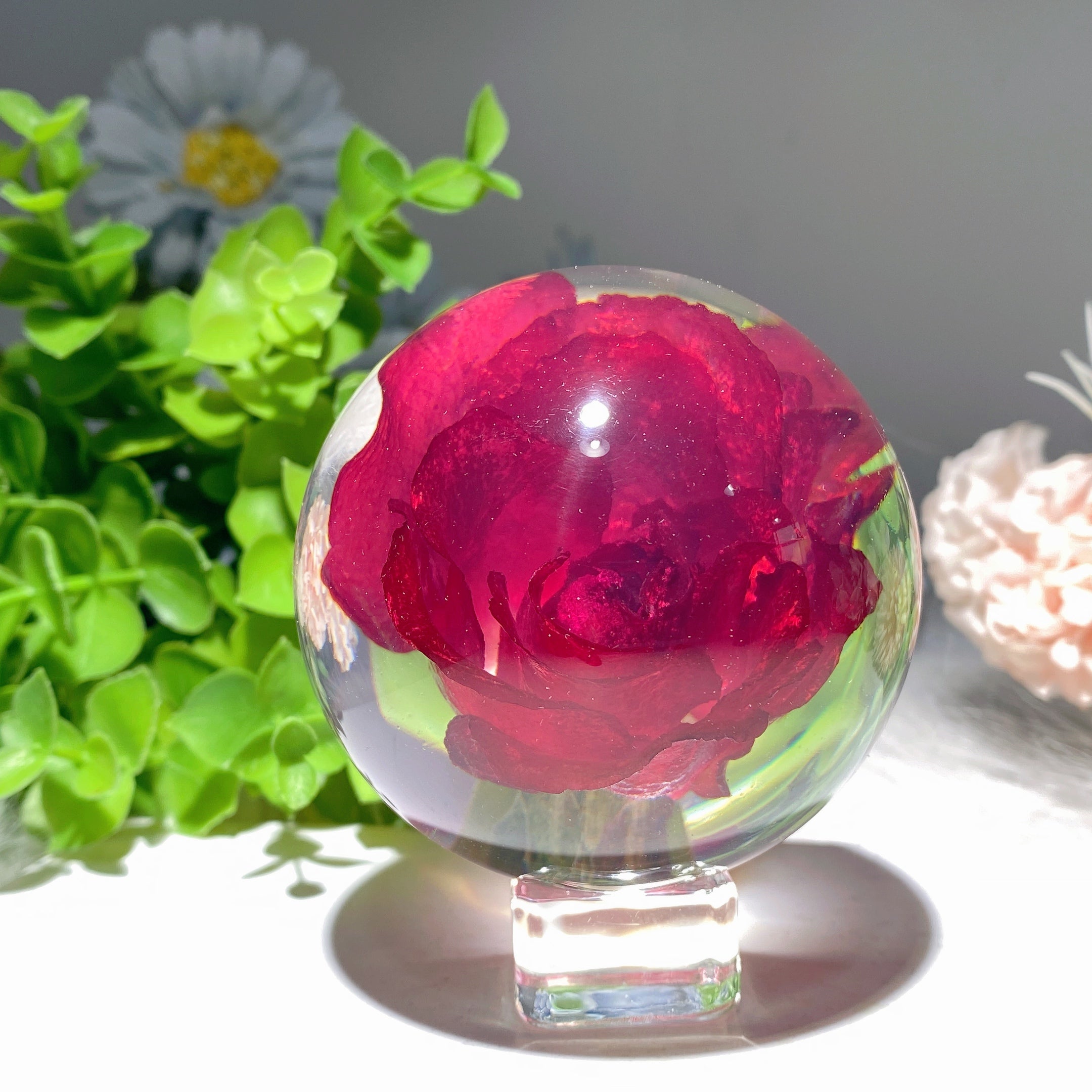 2.7 Inch Resin Infused Rose Flower Sphere Crystal Healing Orb