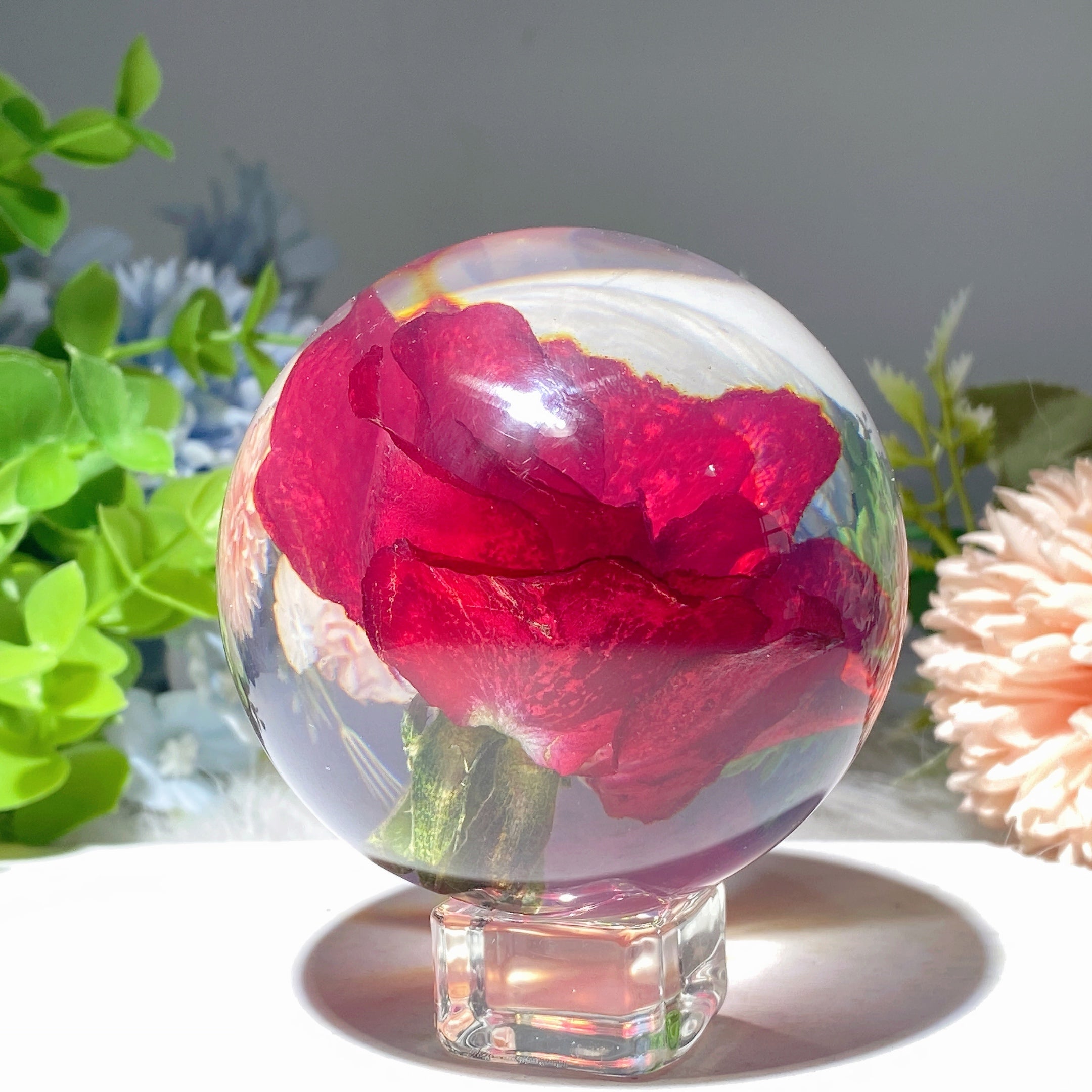 2.7 Inch Resin Infused Rose Flower Sphere Crystal Healing Orb