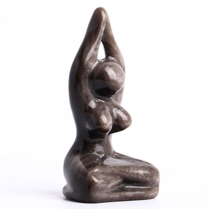 2.7-Inch Silver Obsidian Crystal Figurine Carving