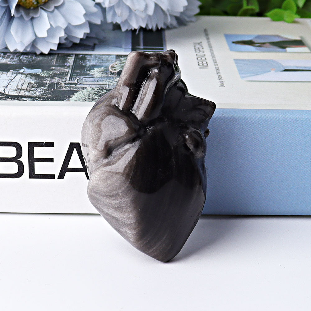 2.7 inch Silver Obsidian Heart Crystal Carving