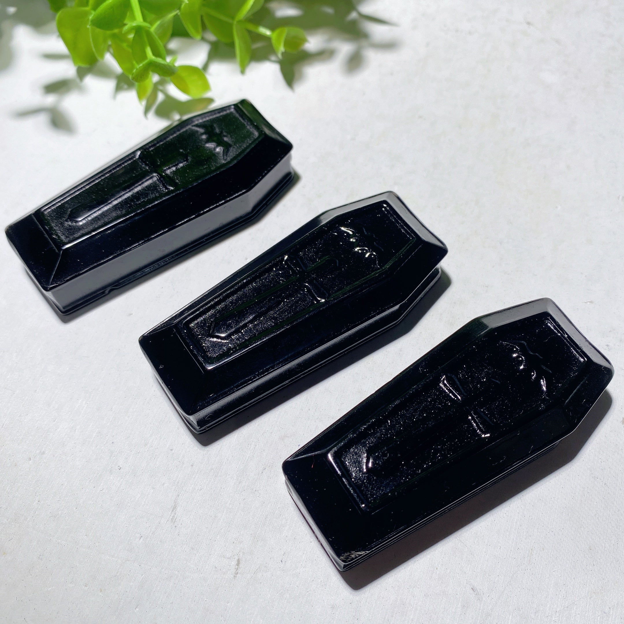 2.7in Black Obsidian Coffin Crystal Carving for Healing