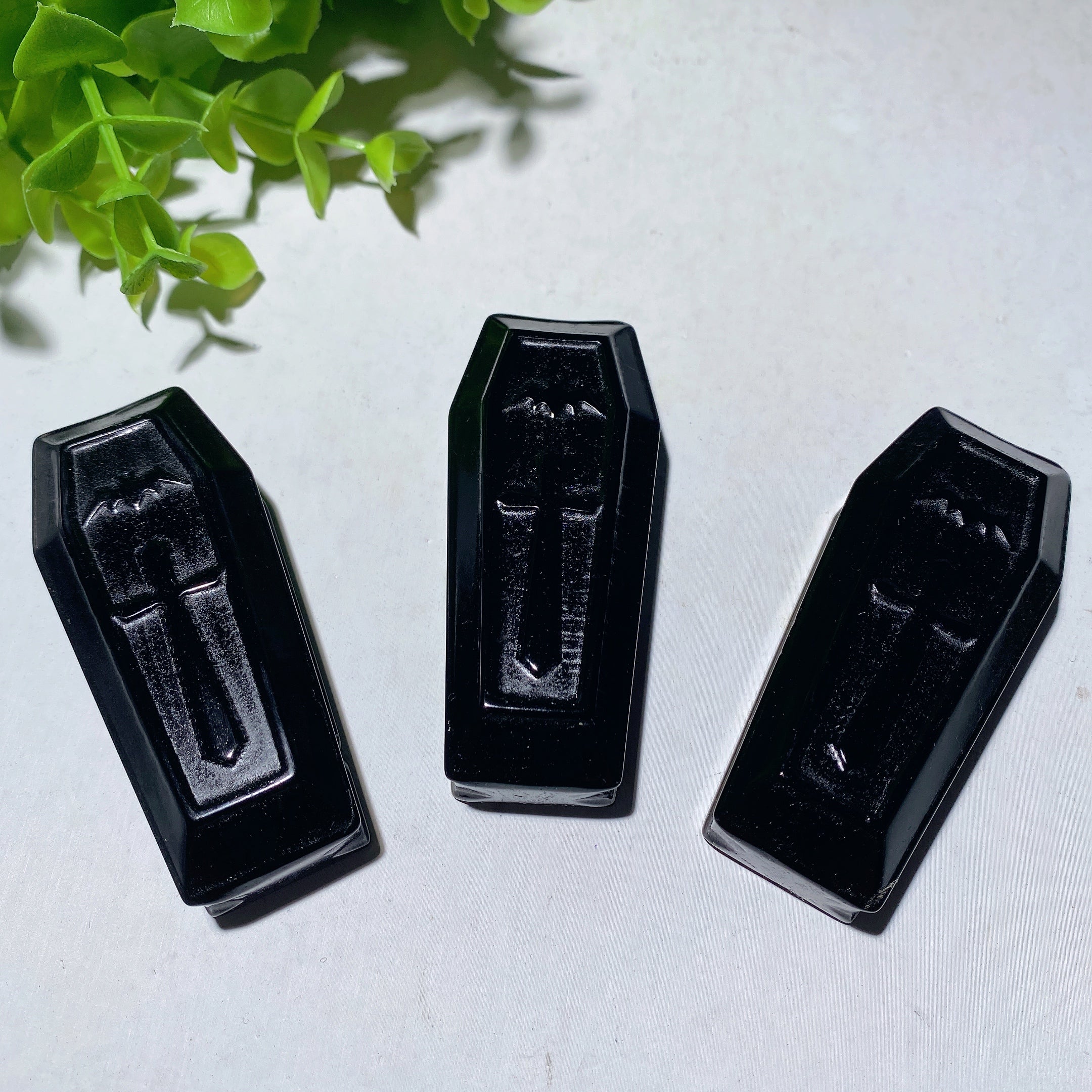 2.7in Black Obsidian Coffin Crystal Carving for Healing