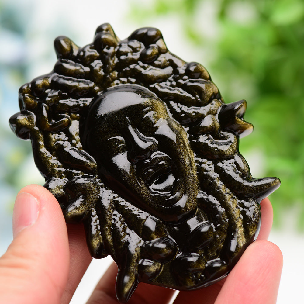 2.8-3.3 inch Labradorite and Golden Obsidian Medusa Crystal Figurines