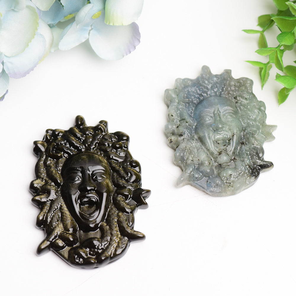 2.8-3.3 inch Labradorite and Golden Obsidian Medusa Crystal Figurines