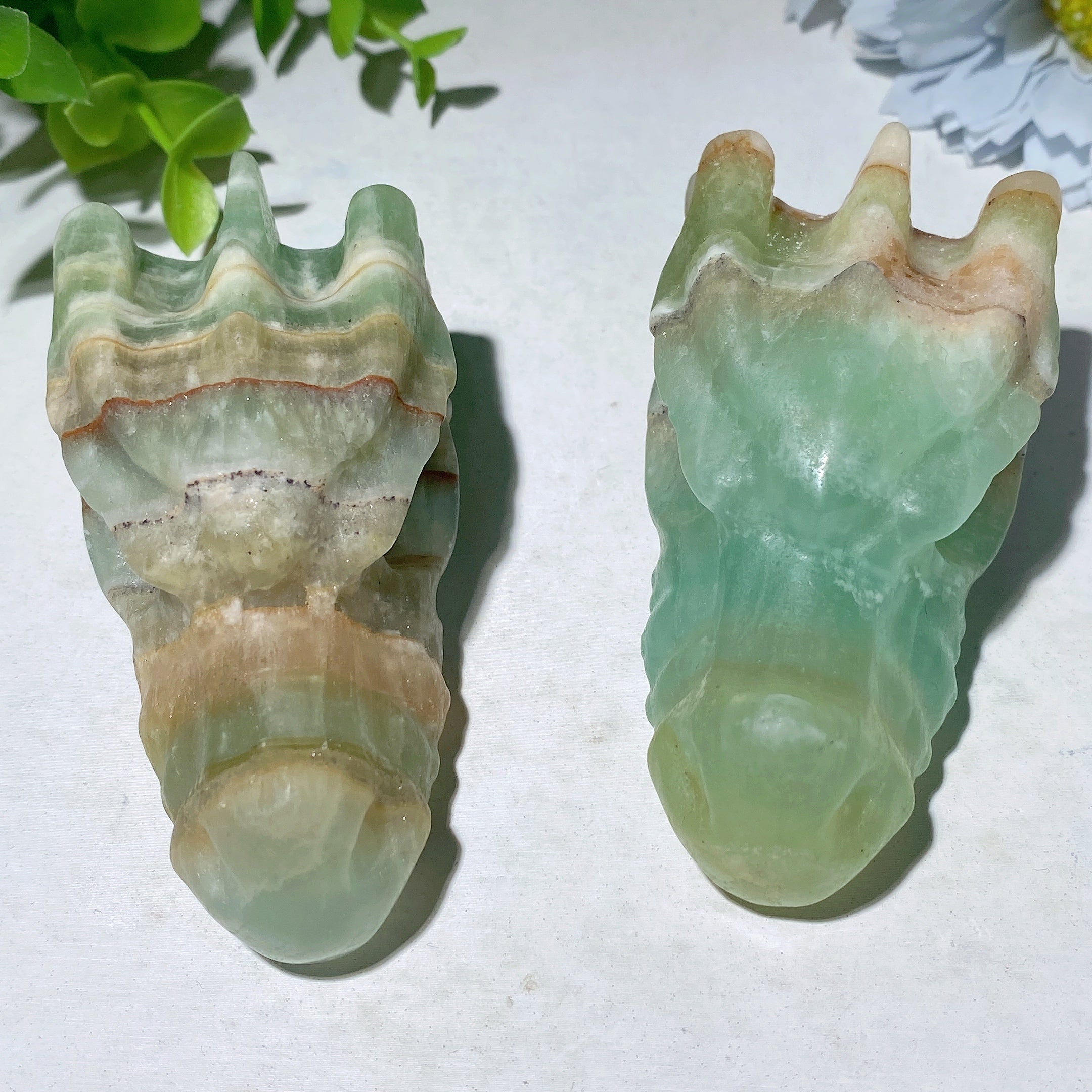 2.8" Caribbean Calcite Crystal Dragon Head Carving