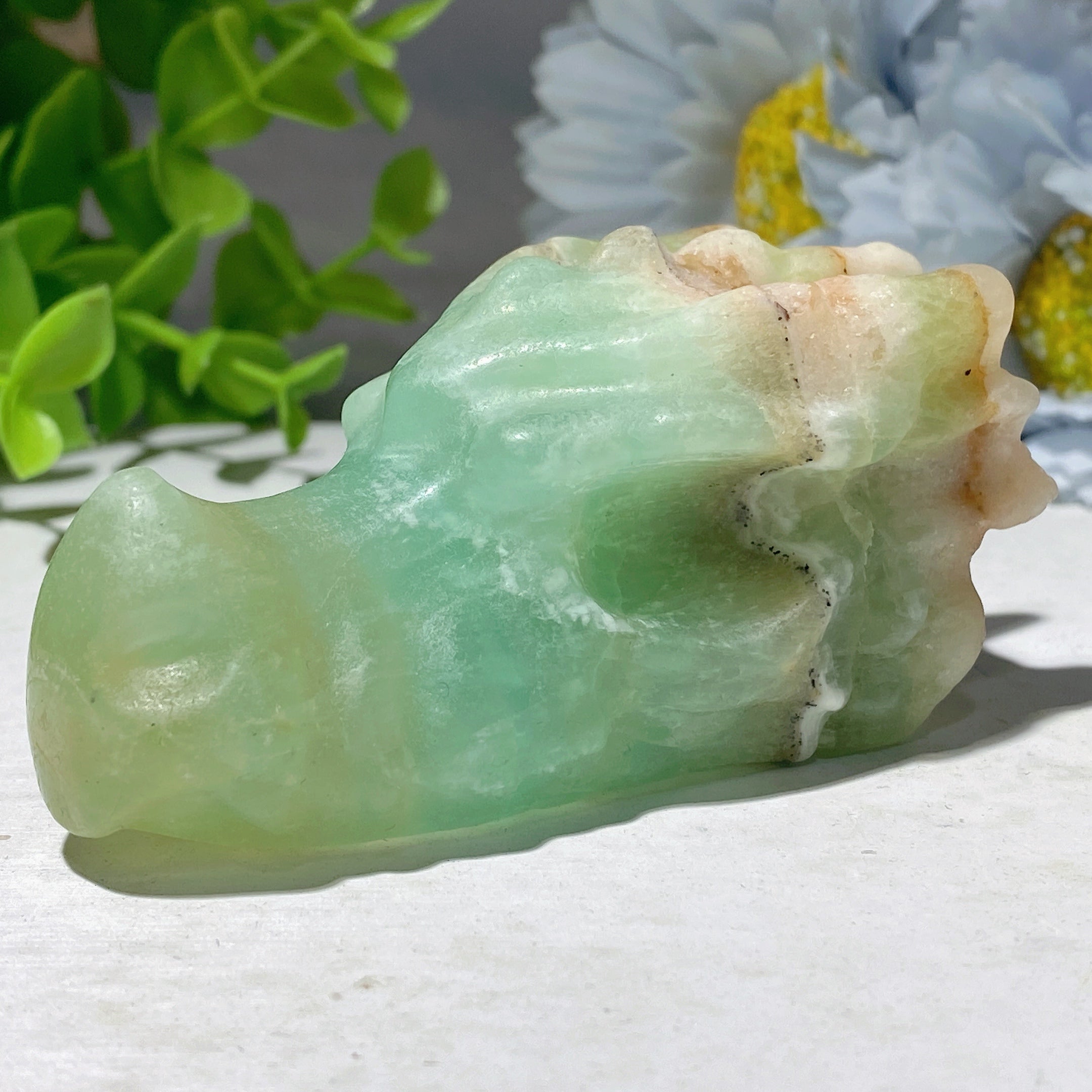 2.8" Caribbean Calcite Crystal Dragon Head Carving