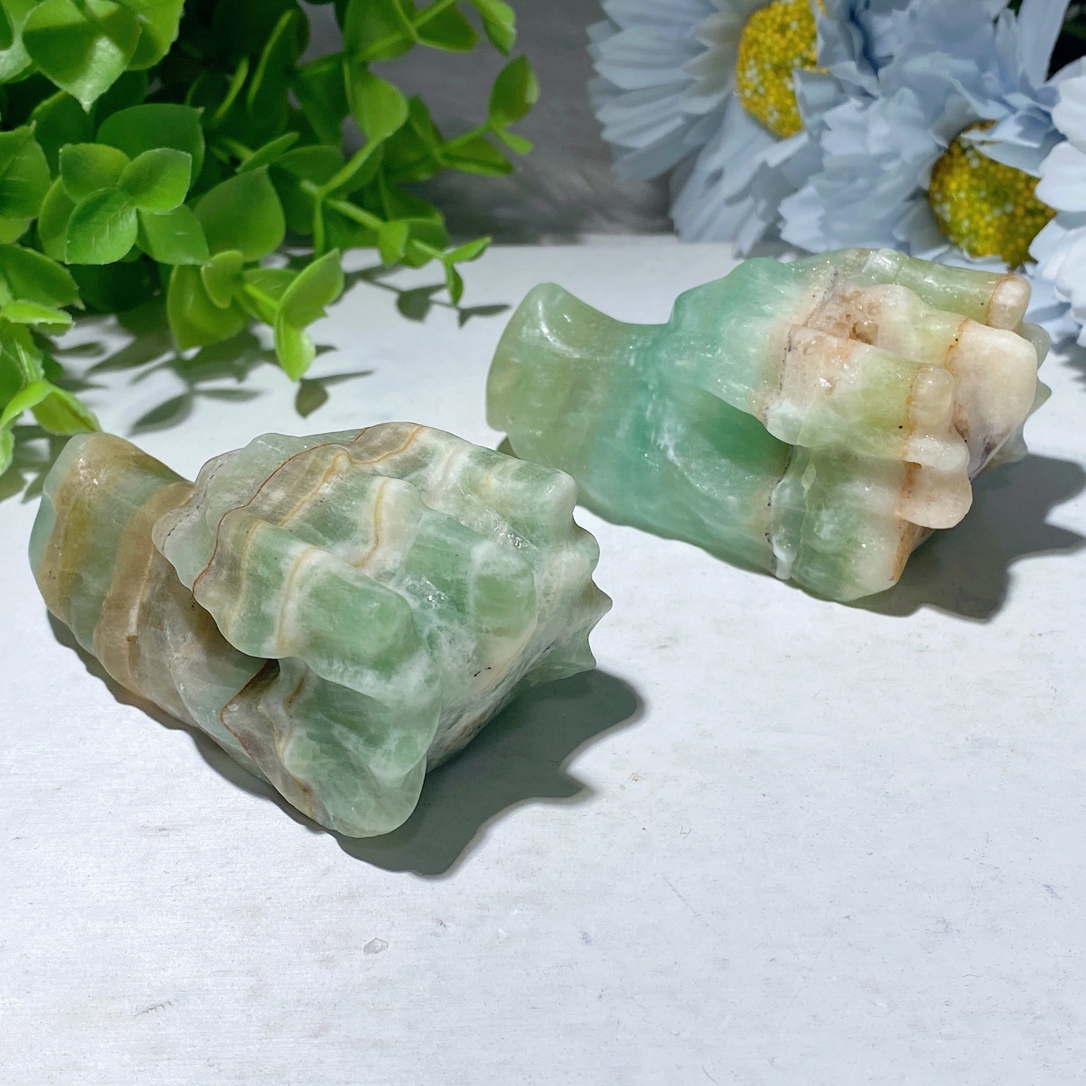 2.8" Caribbean Calcite Crystal Dragon Head Carving
