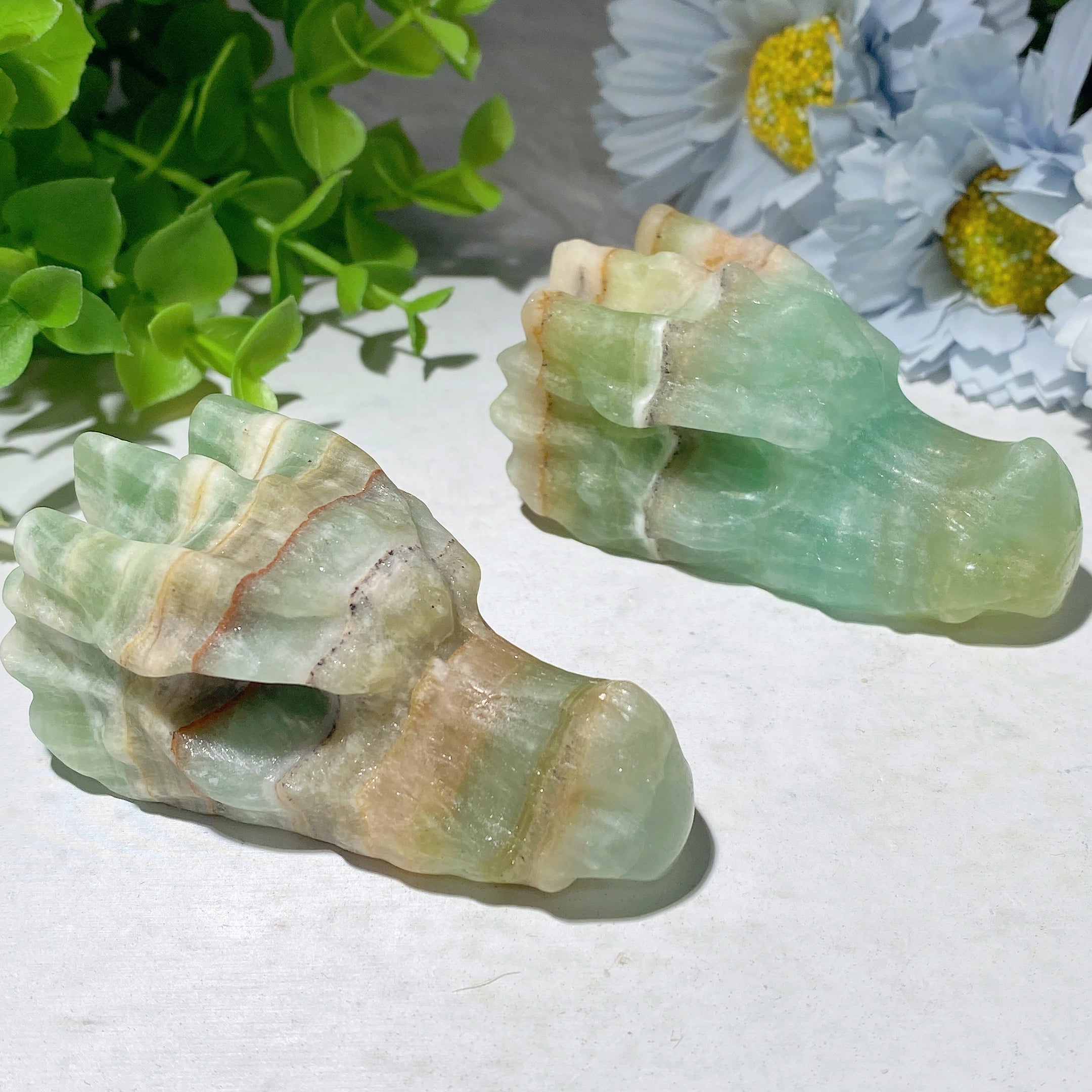 2.8" Caribbean Calcite Crystal Dragon Head Carving