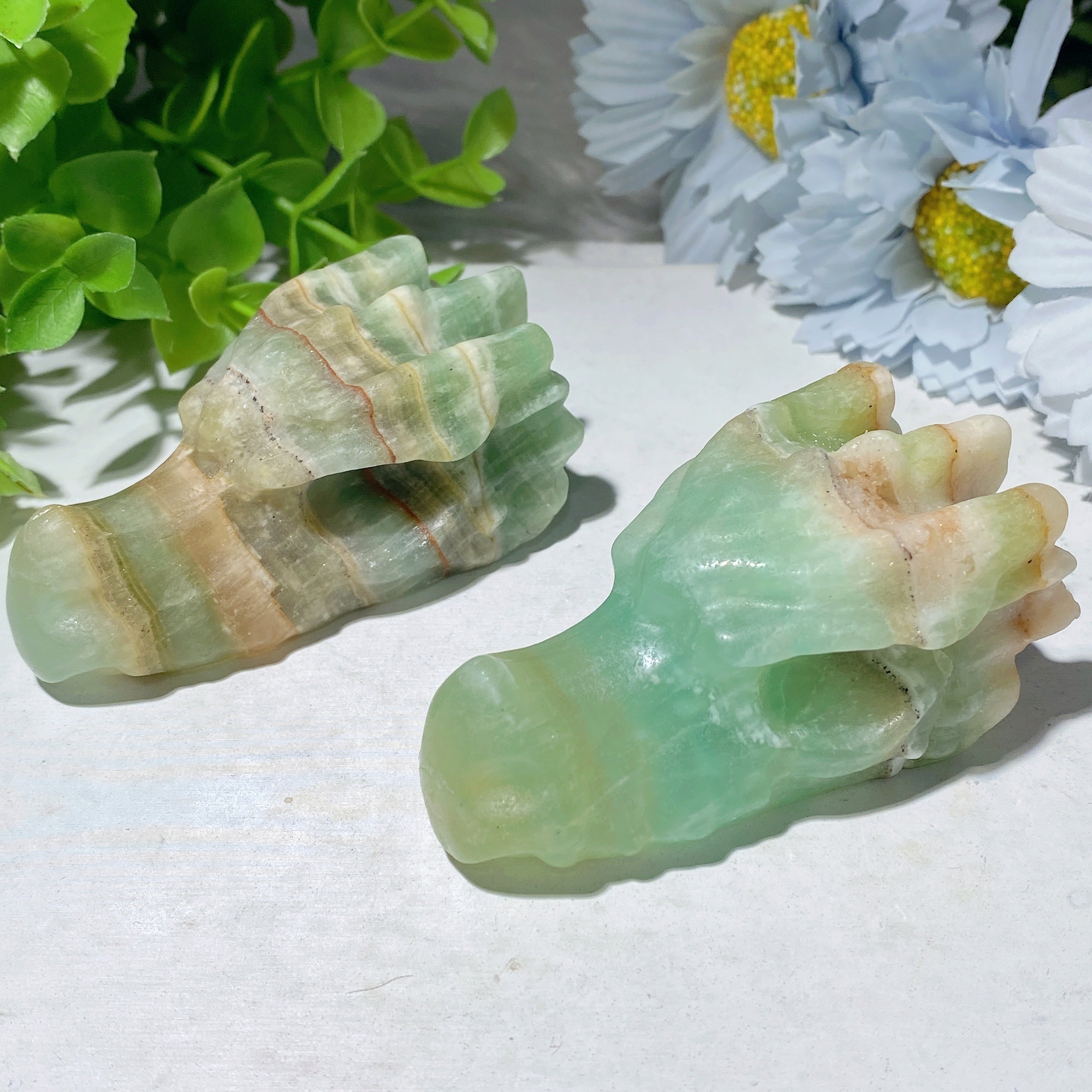 2.8" Caribbean Calcite Crystal Dragon Head Carving