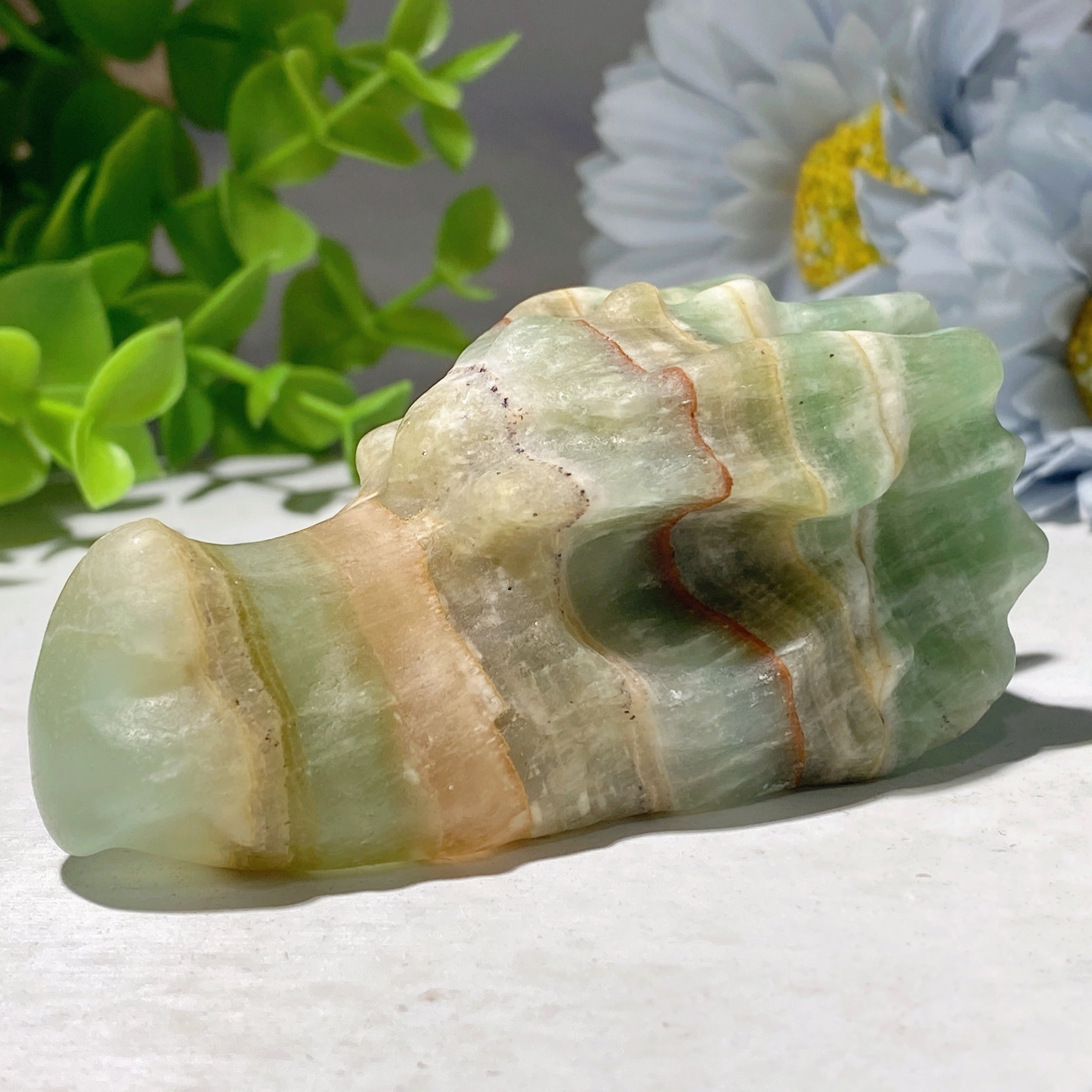 2.8" Caribbean Calcite Crystal Dragon Head Carving