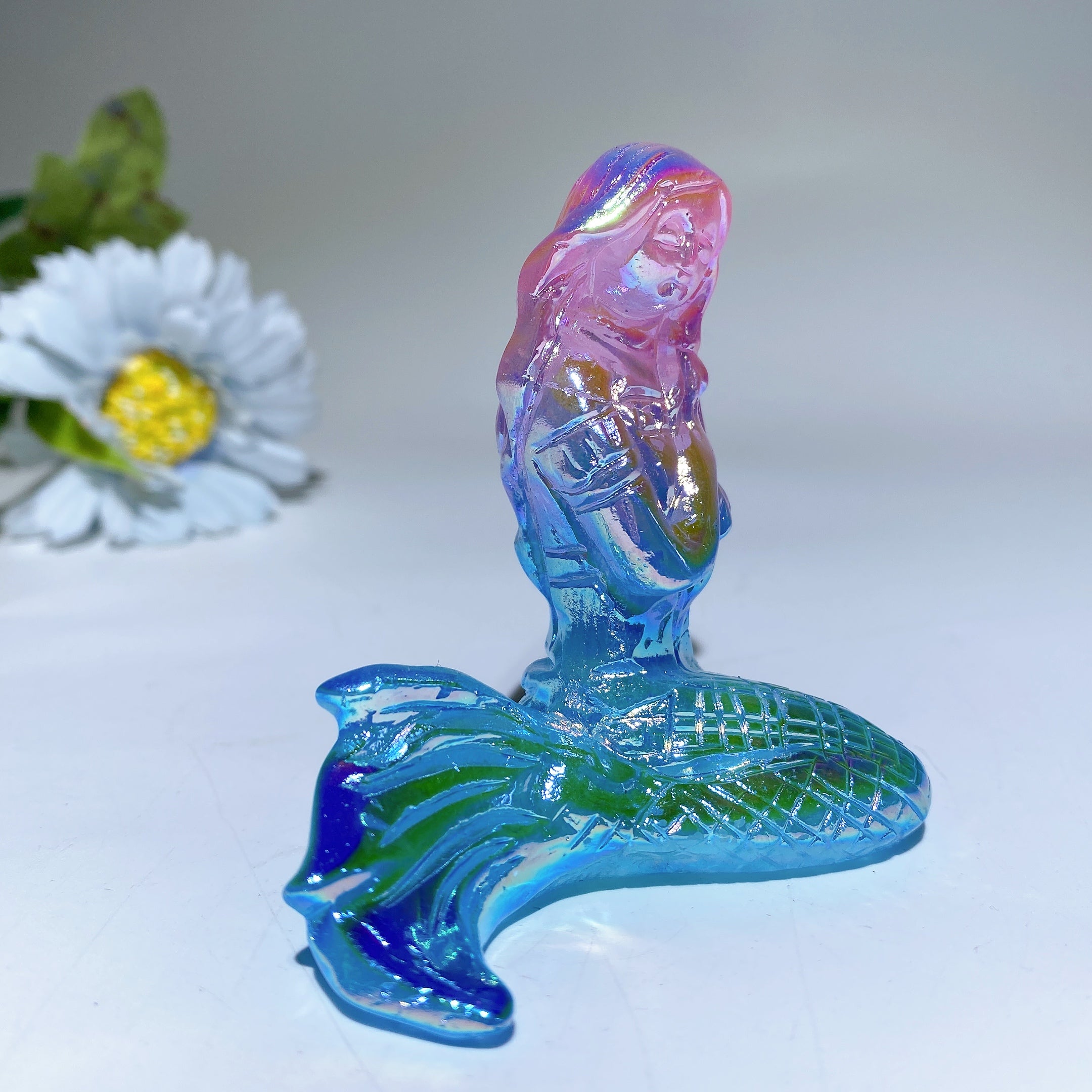 2.8 inch Angel Aura Crystal Mermaid Figurine for Healing