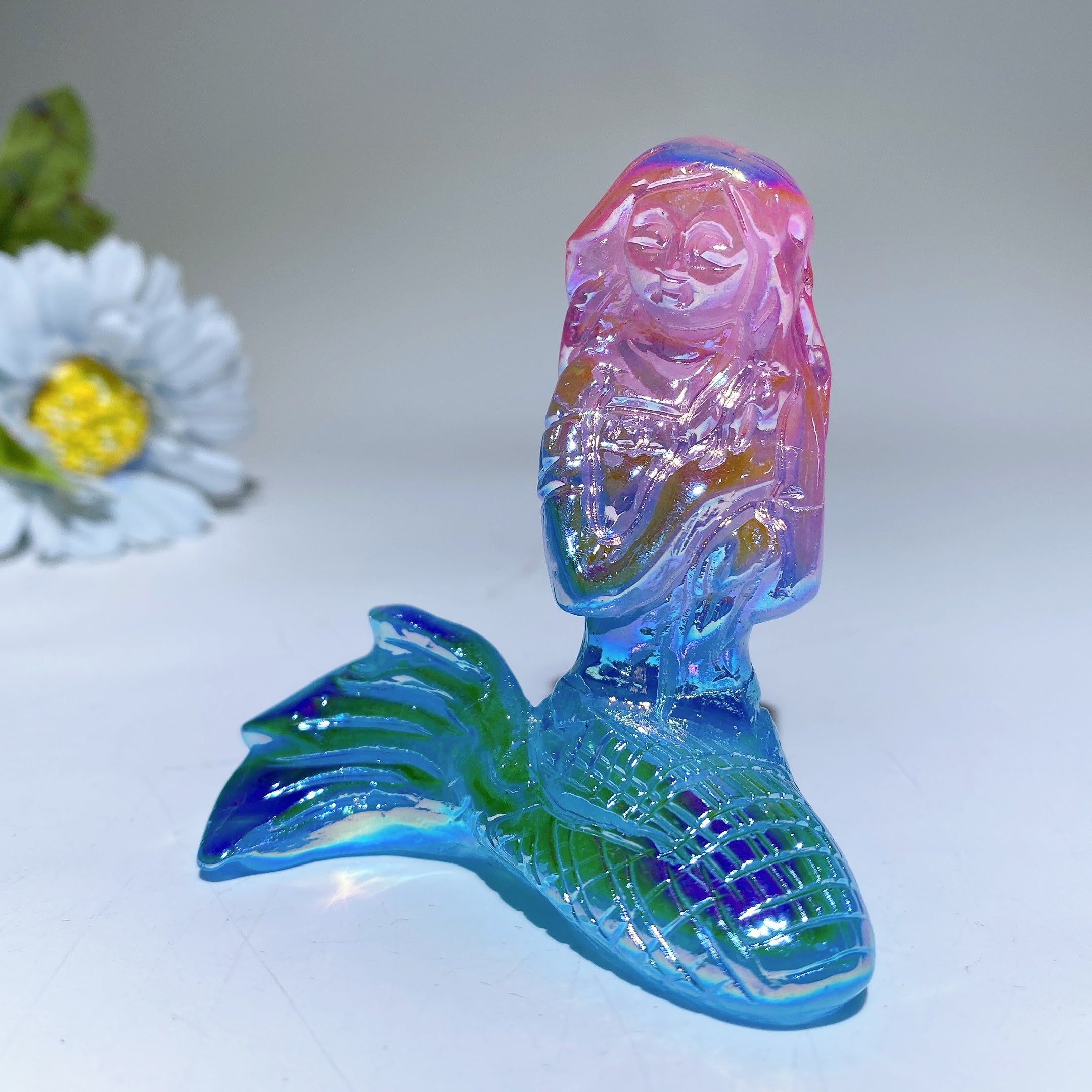 2.8 inch Angel Aura Crystal Mermaid Figurine for Healing