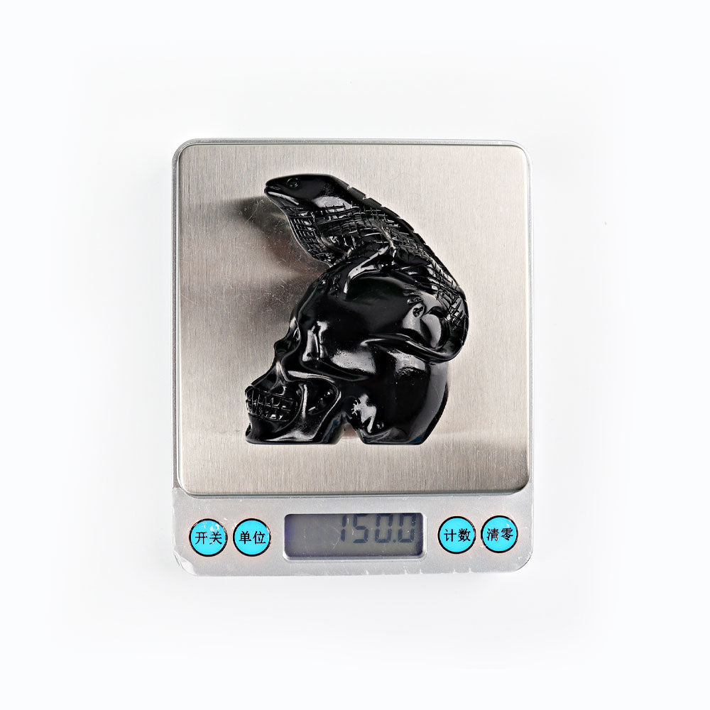 2.8 Inch Black Obsidian Crystal Skull Carving with Lizard