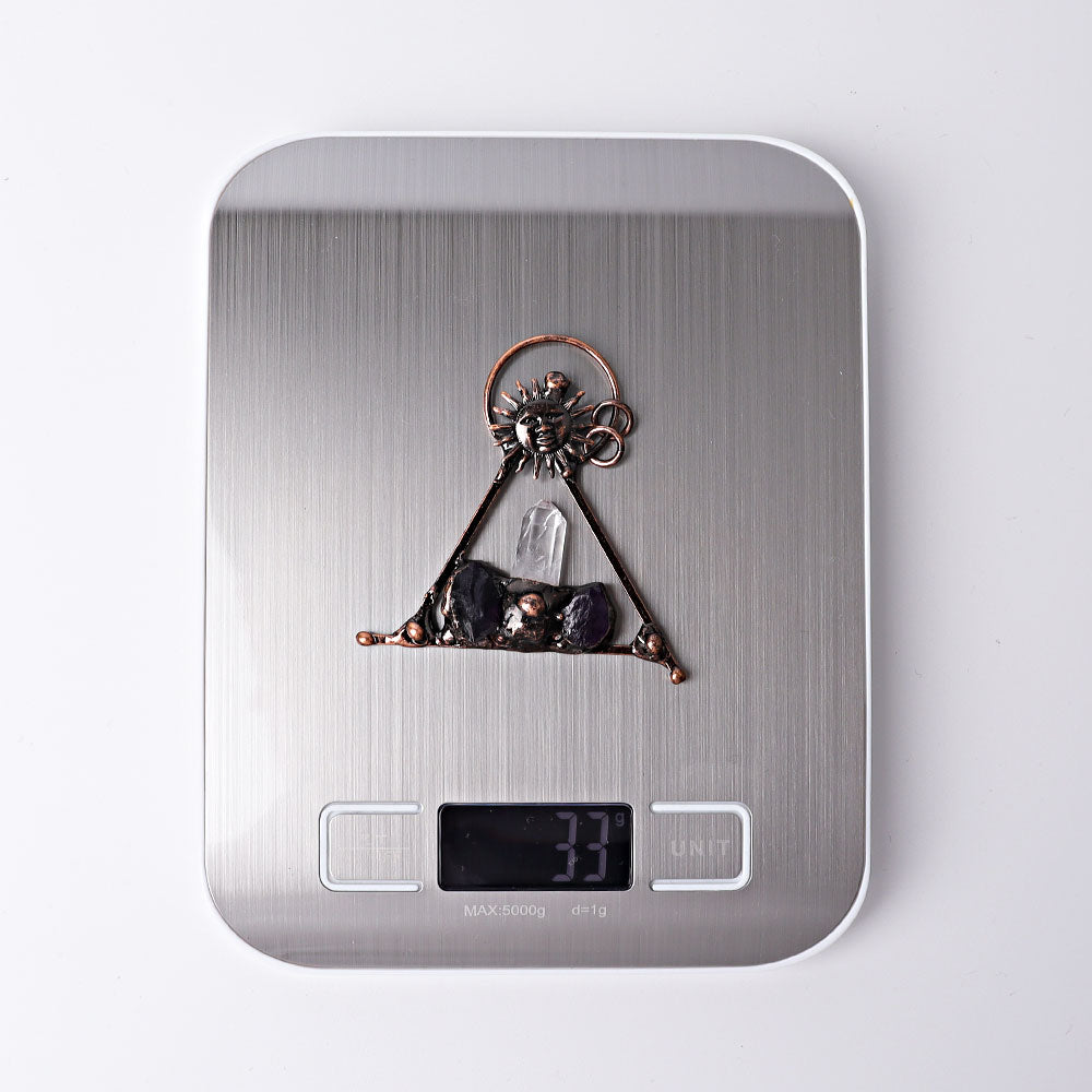 2.8-inch Clear Quartz Amethyst Sun Pendant Vintage Style