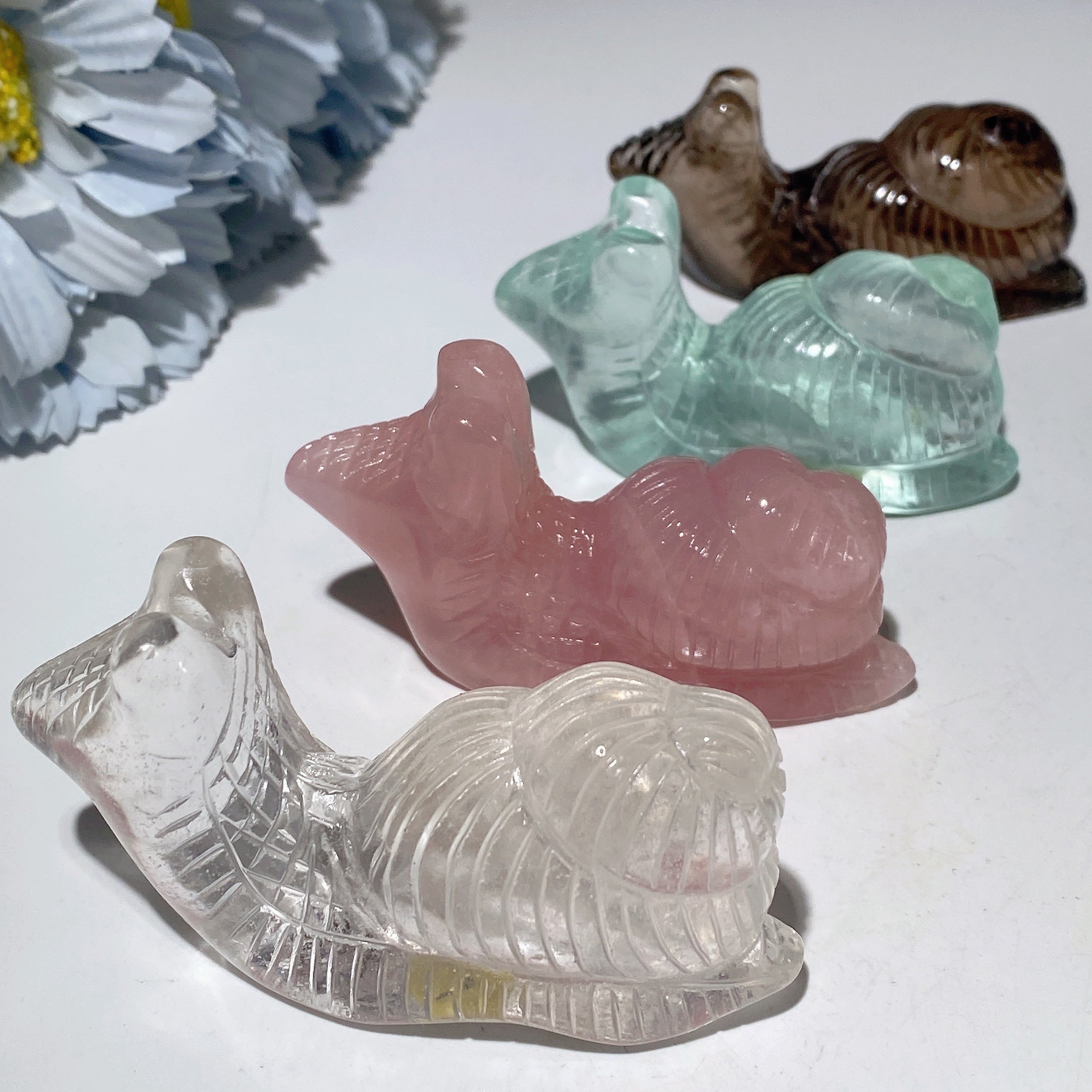2.8 inch Mixed Crystal Snail Figurine for Spiritual Healing