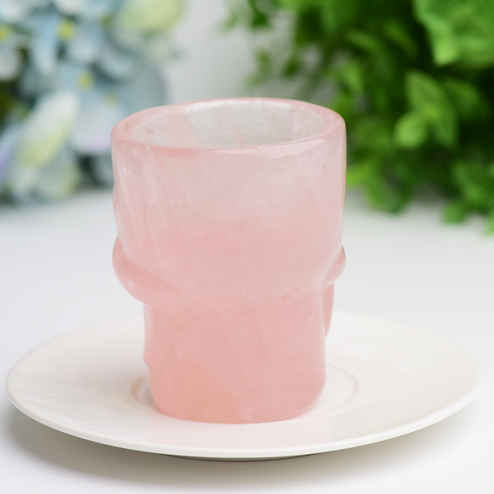 2.8 inch Rose Quartz Crystal Skull Cup for Healing Rituals