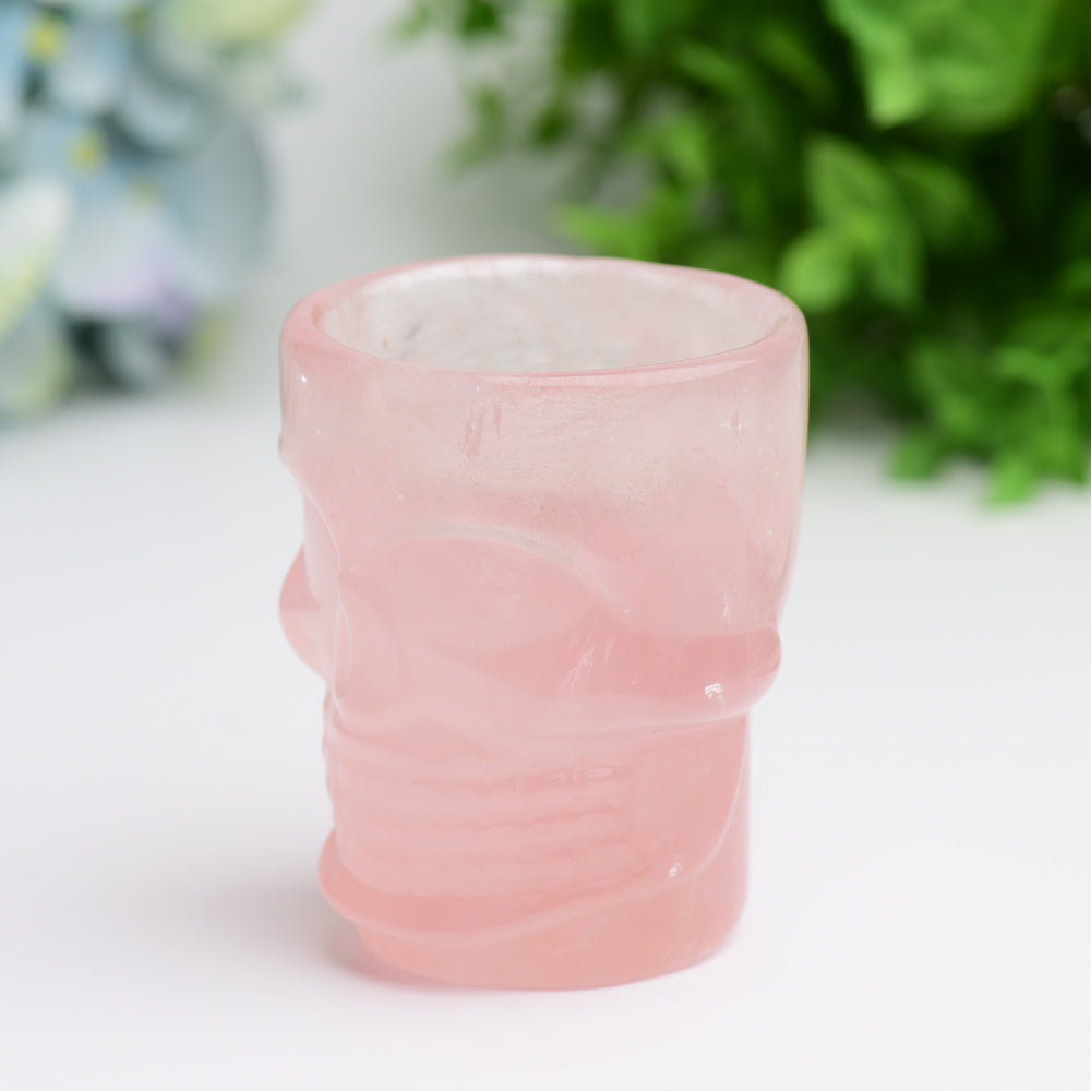 2.8 inch Rose Quartz Crystal Skull Cup for Healing Rituals