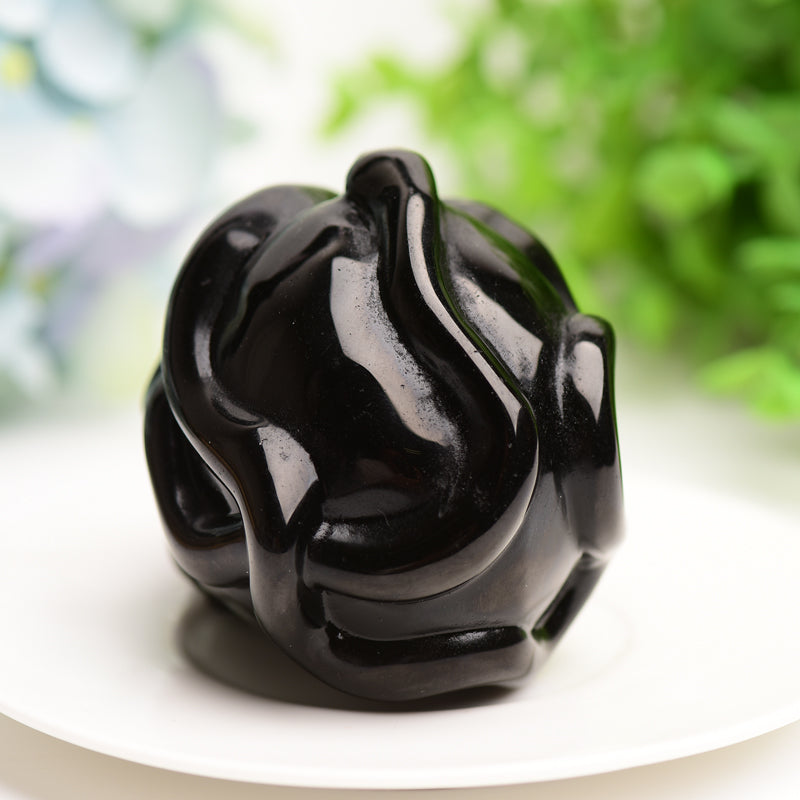 2.9" Black Obsidian Crystal Skull with Snake Decor