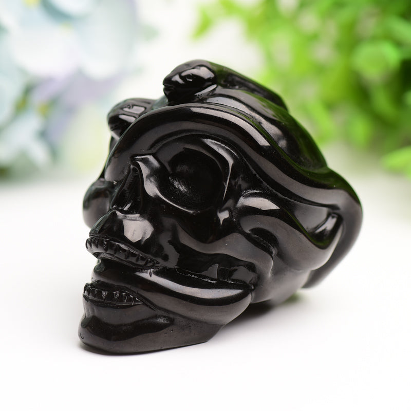 2.9" Black Obsidian Crystal Skull with Snake Decor