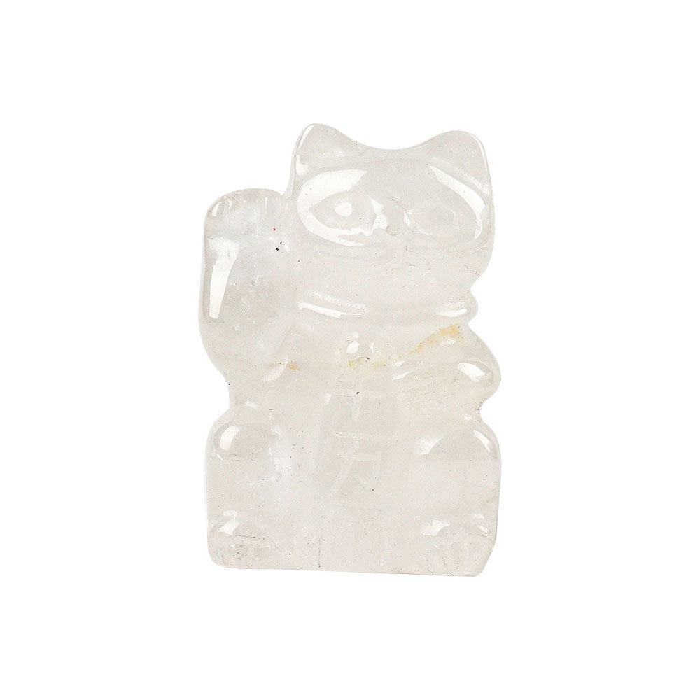 2" Clear Quartz Crystal Lucky Cat Carving Figurine
