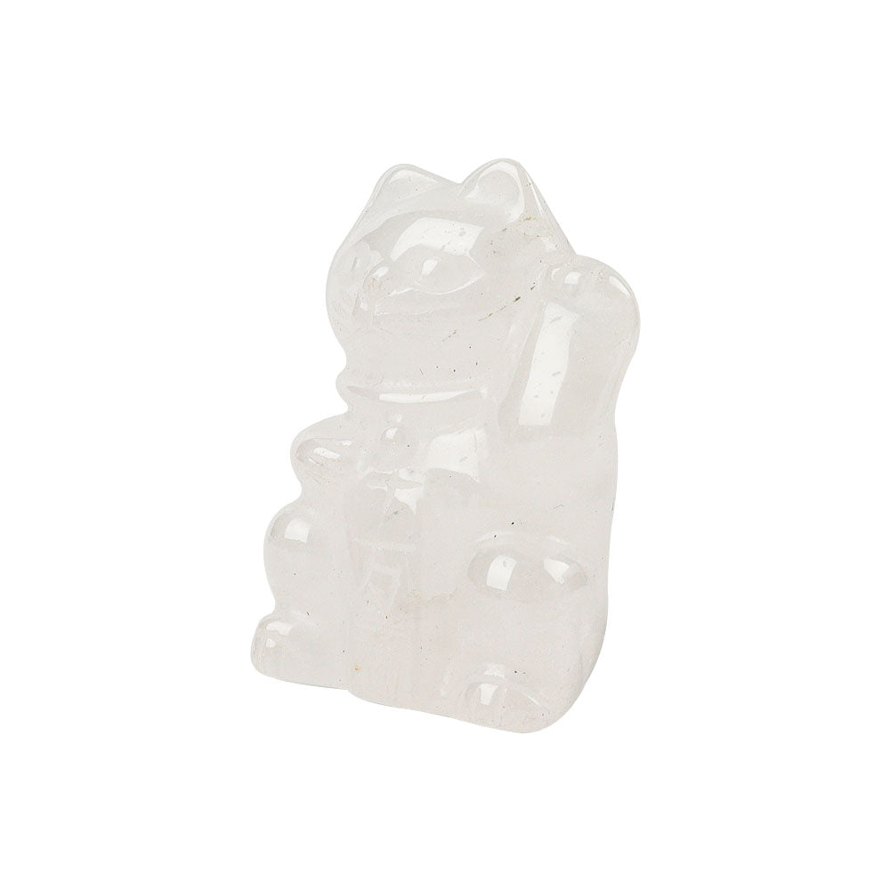2" Clear Quartz Crystal Lucky Cat Carving Figurine