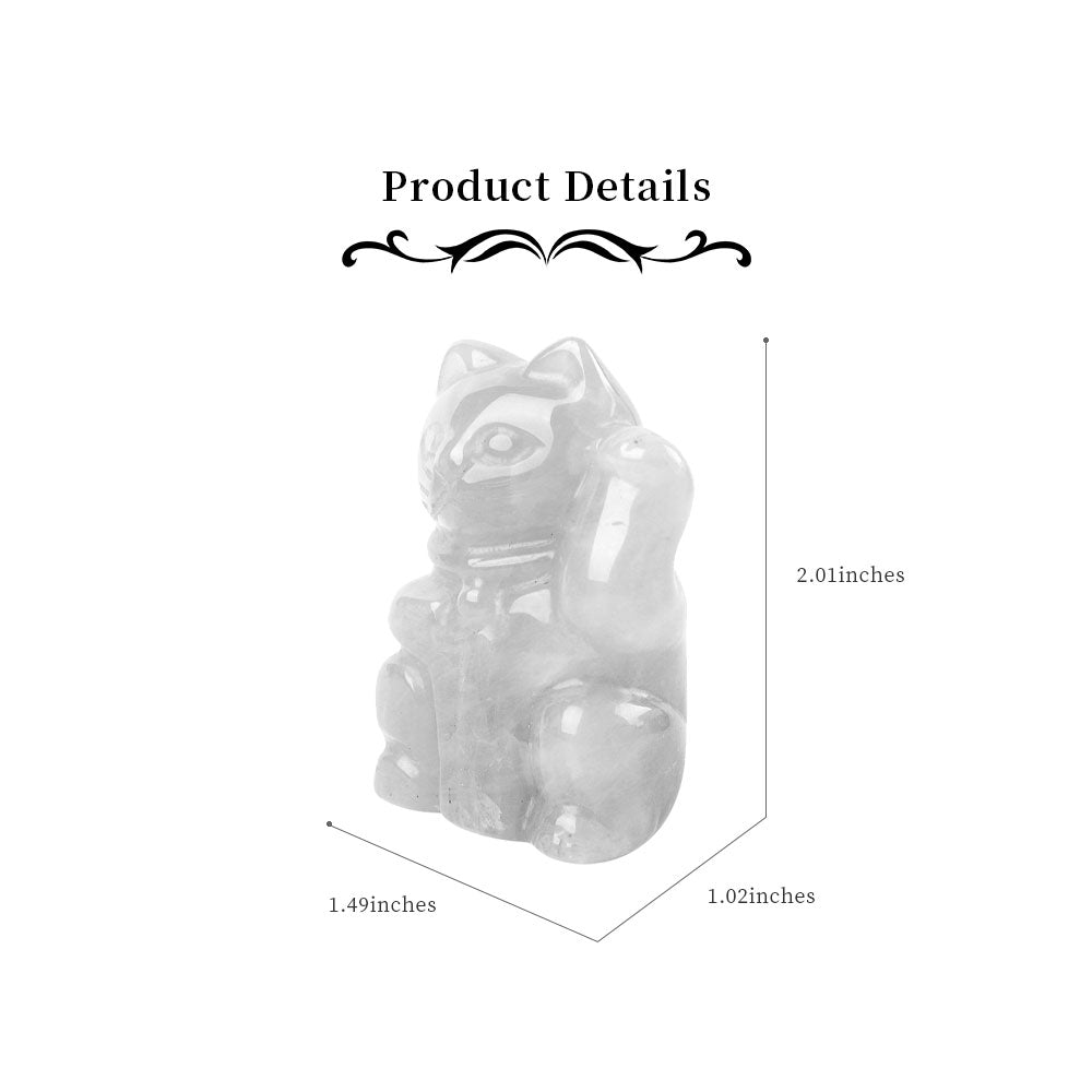 2" Clear Quartz Crystal Lucky Cat Carving Figurine