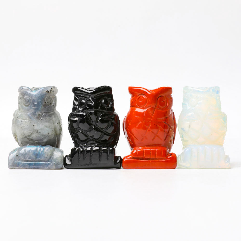 2" Crystal Owl Figurine Hand Carved in Multiple Stones