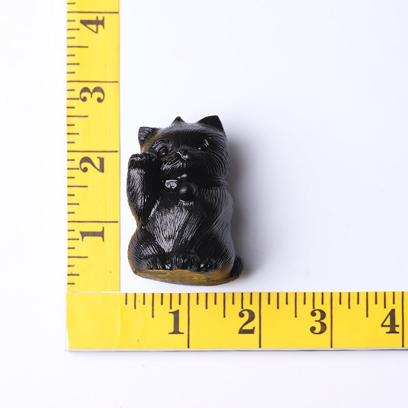 2-Inch Black Obsidian Cat Carving for Protection