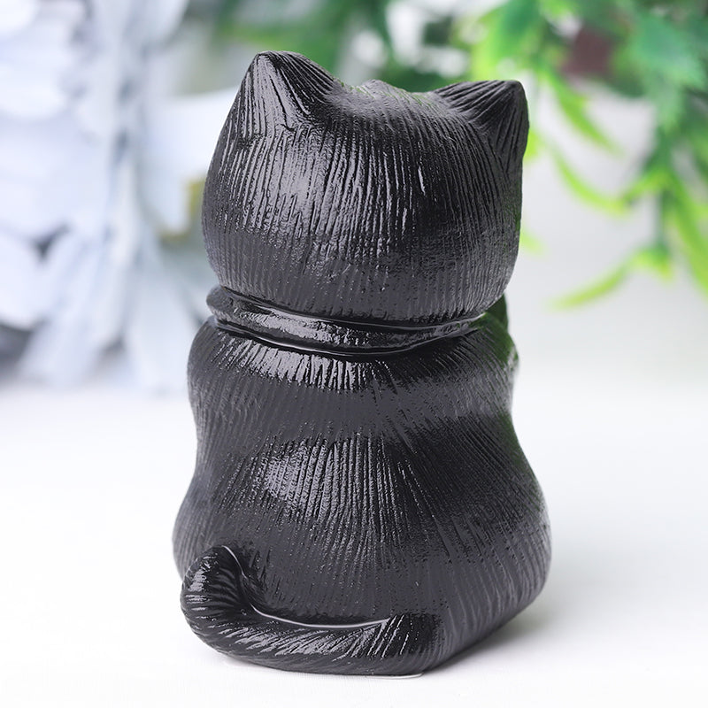 2-Inch Black Obsidian Cat Carving for Protection