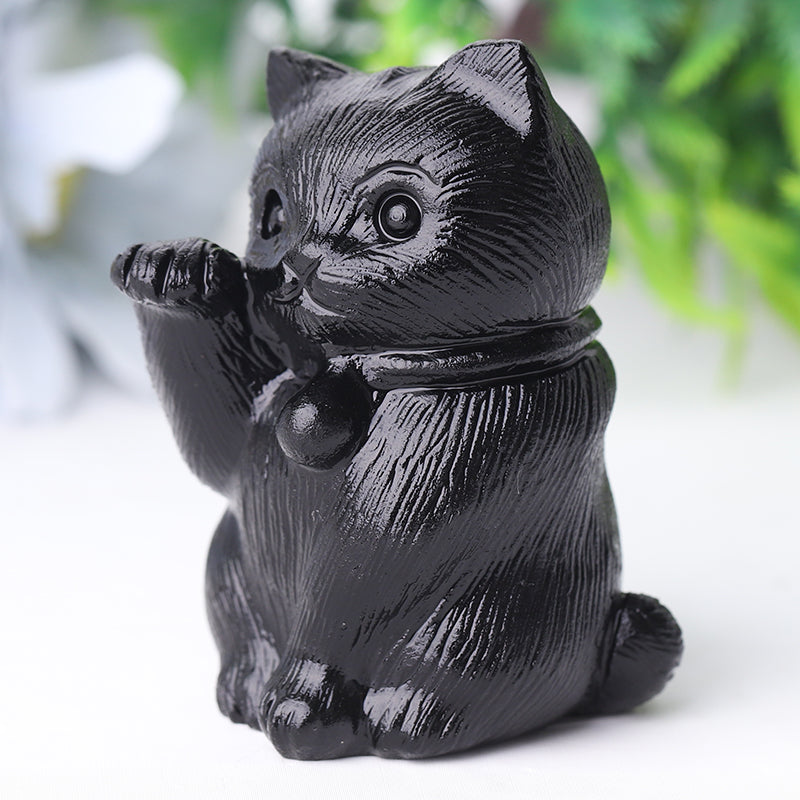 2-Inch Black Obsidian Cat Carving for Protection