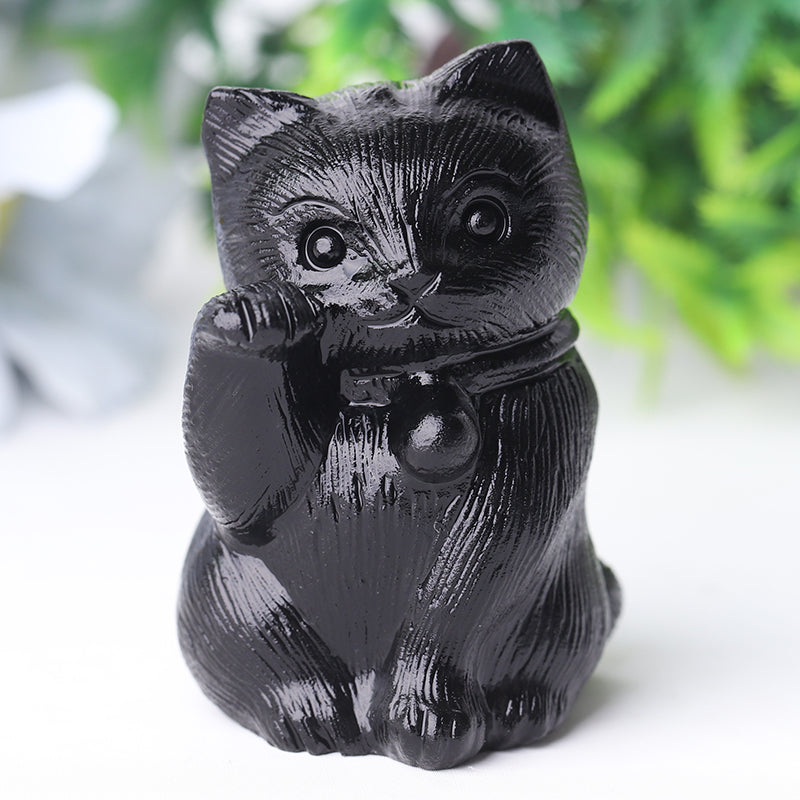 2-Inch Black Obsidian Cat Carving for Protection