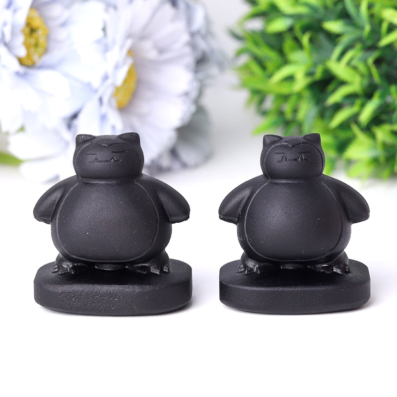 2-inch Black Obsidian Snorlax Crystal Animal Carving
