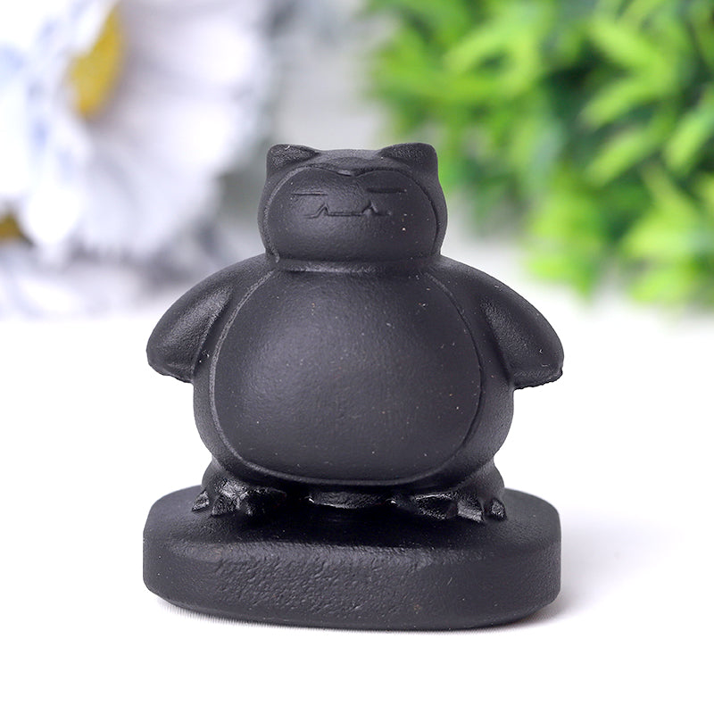 2-inch Black Obsidian Snorlax Crystal Animal Carving