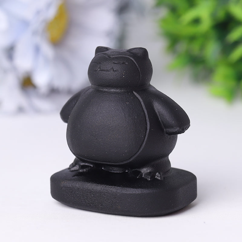 2-inch Black Obsidian Snorlax Crystal Animal Carving