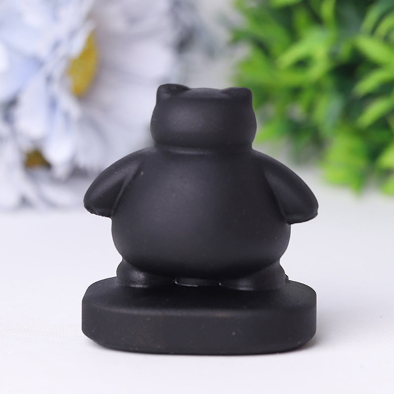 2-inch Black Obsidian Snorlax Crystal Animal Carving