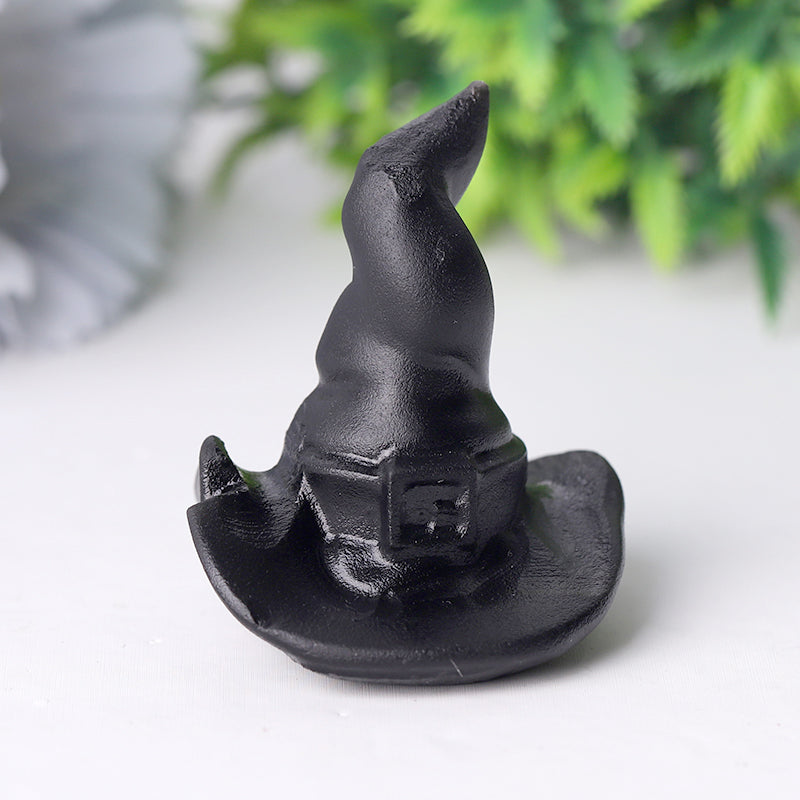 2-inch Black Obsidian Witch Hat Crystal Figurine