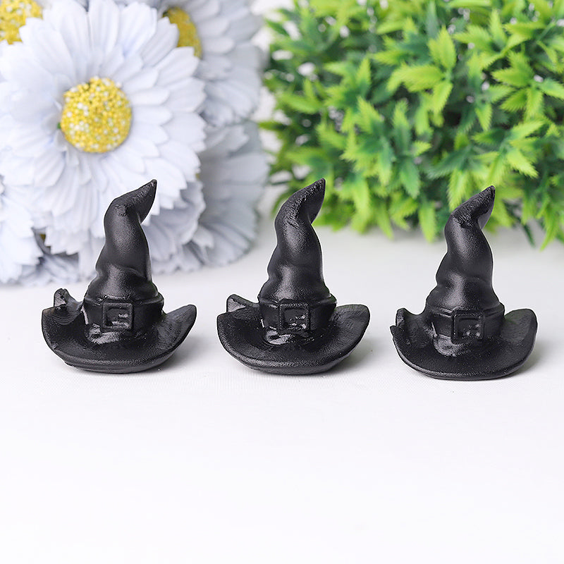 2-inch Black Obsidian Witch Hat Crystal Figurine