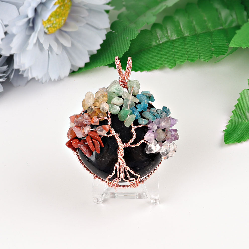 2-inch Chakra Tree of Life Pendant with Wire Wrapped Heart