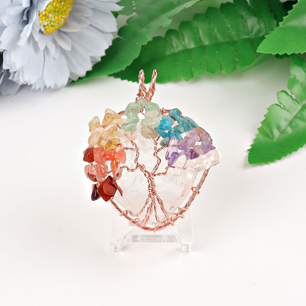 2-inch Chakra Tree of Life Pendant with Wire Wrapped Heart