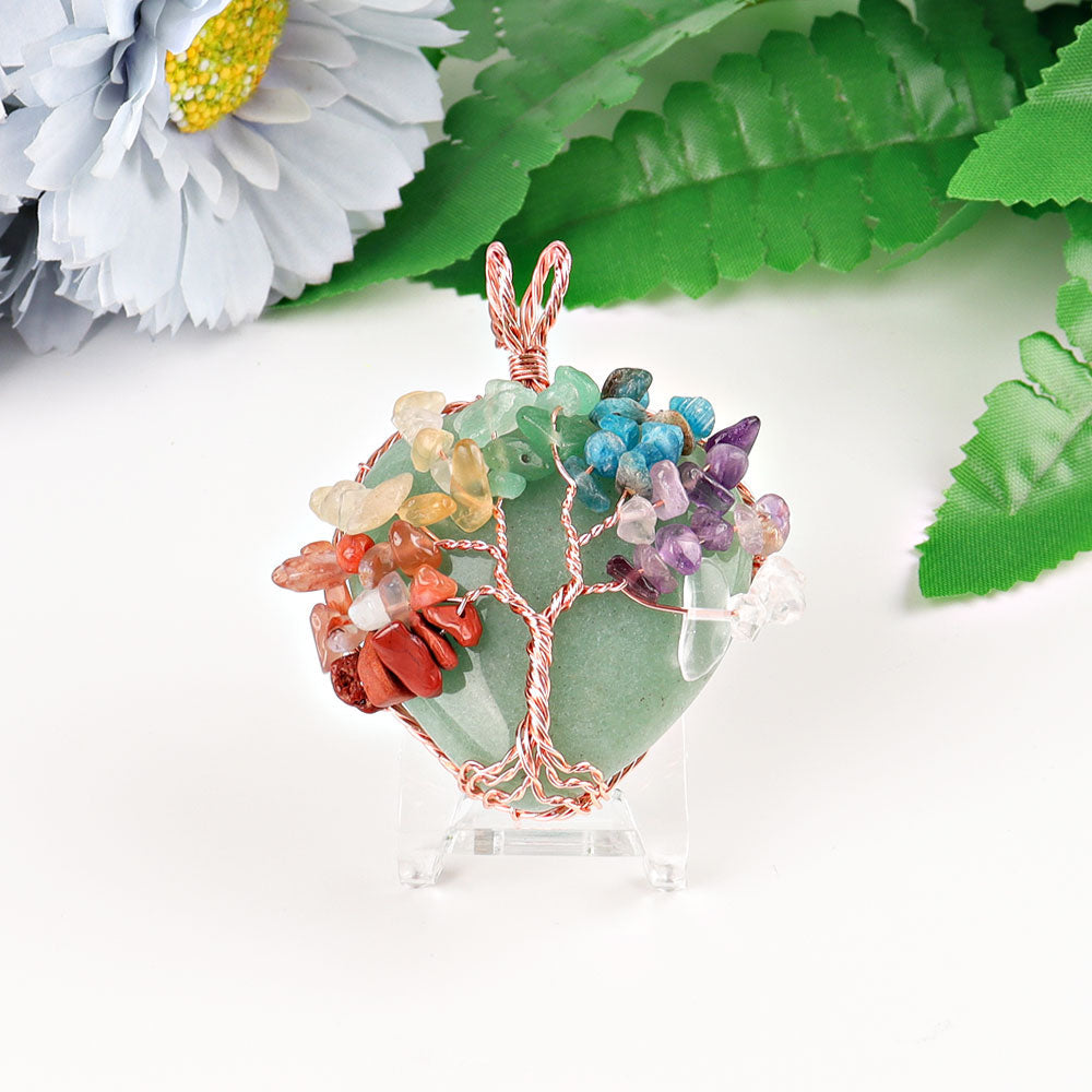 2-inch Chakra Tree of Life Pendant with Wire Wrapped Heart