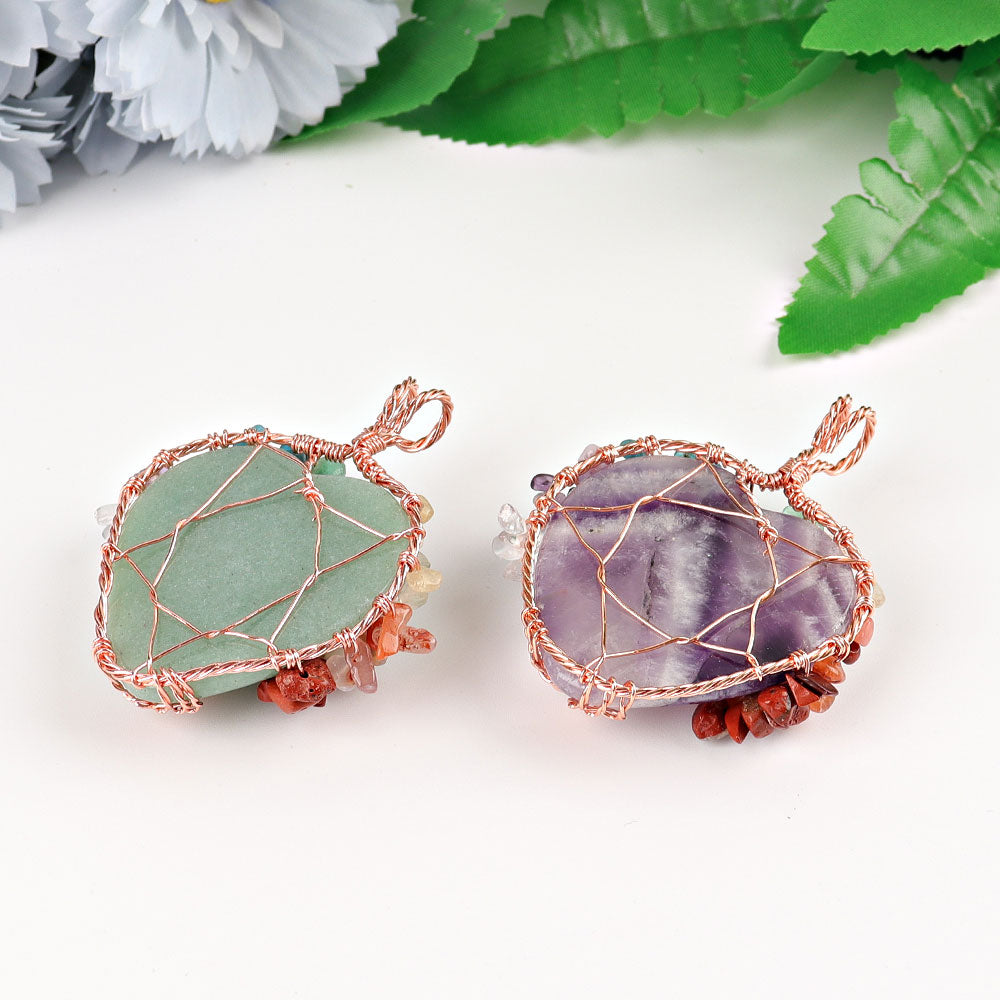 2-inch Chakra Tree of Life Pendant with Wire Wrapped Heart