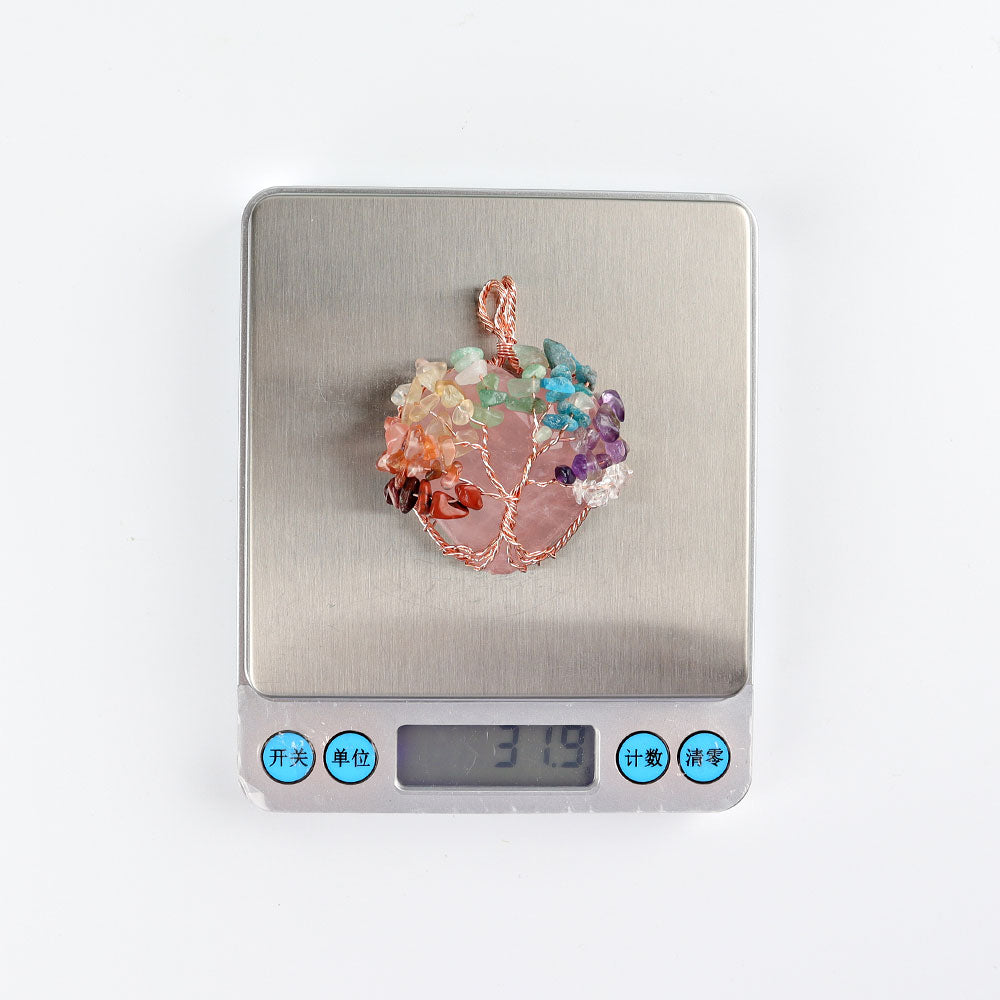 2-inch Chakra Tree of Life Pendant with Wire Wrapped Heart