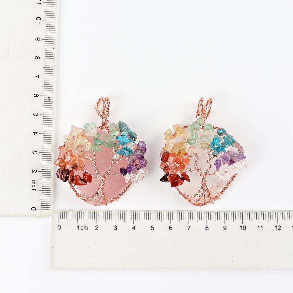 2-inch Chakra Tree of Life Pendant with Wire Wrapped Heart